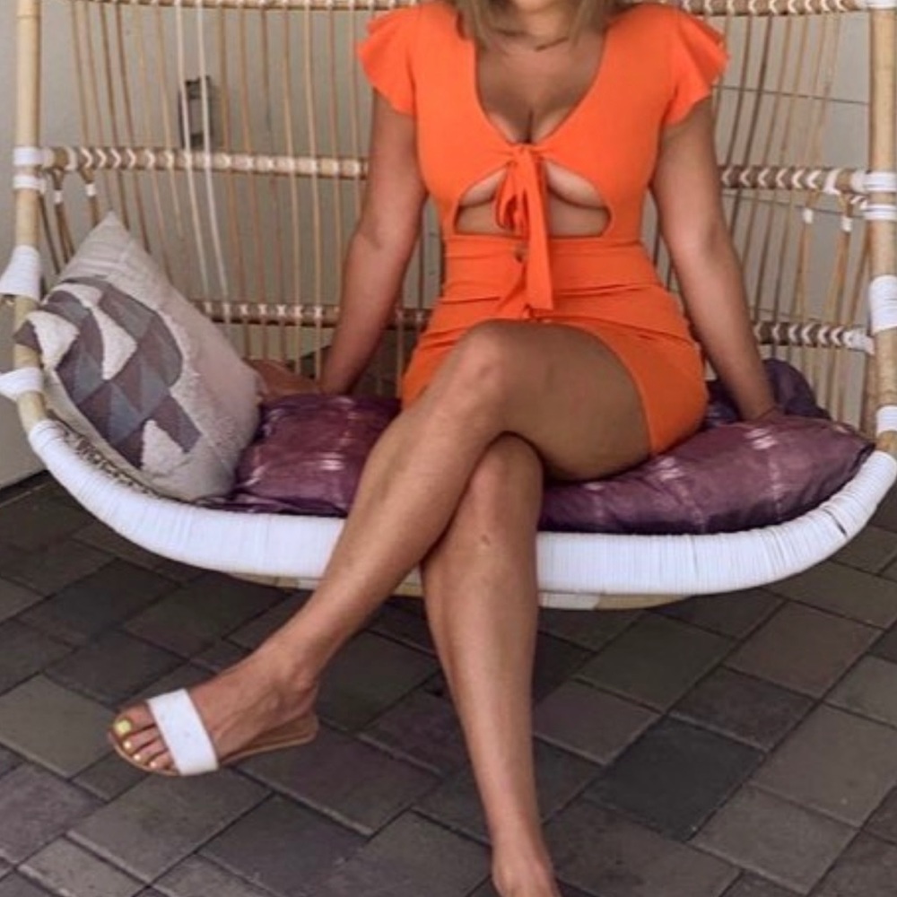 Sexy orange cut out summer dress - size L